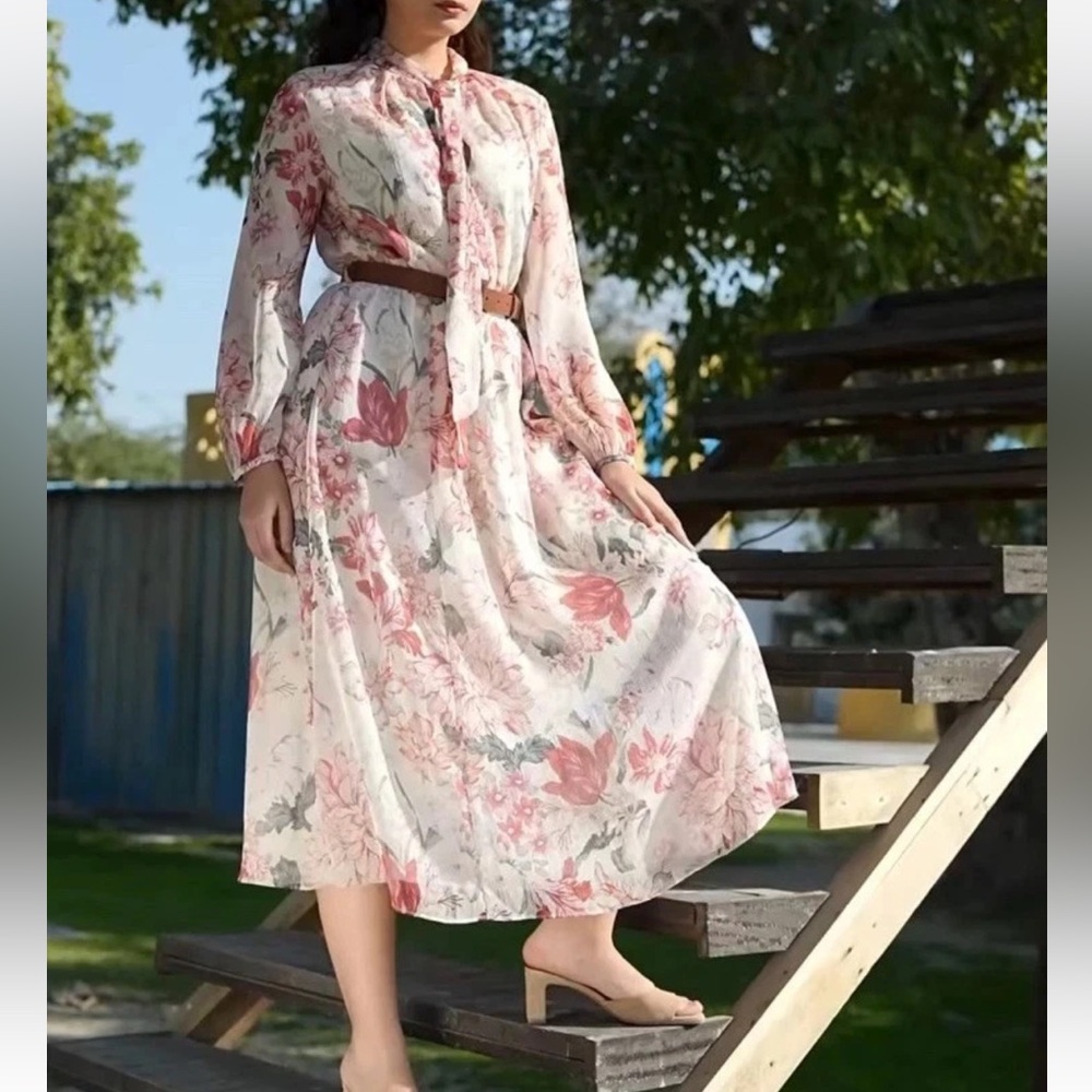 Zara Floral Long Sleeve Dress | size XS